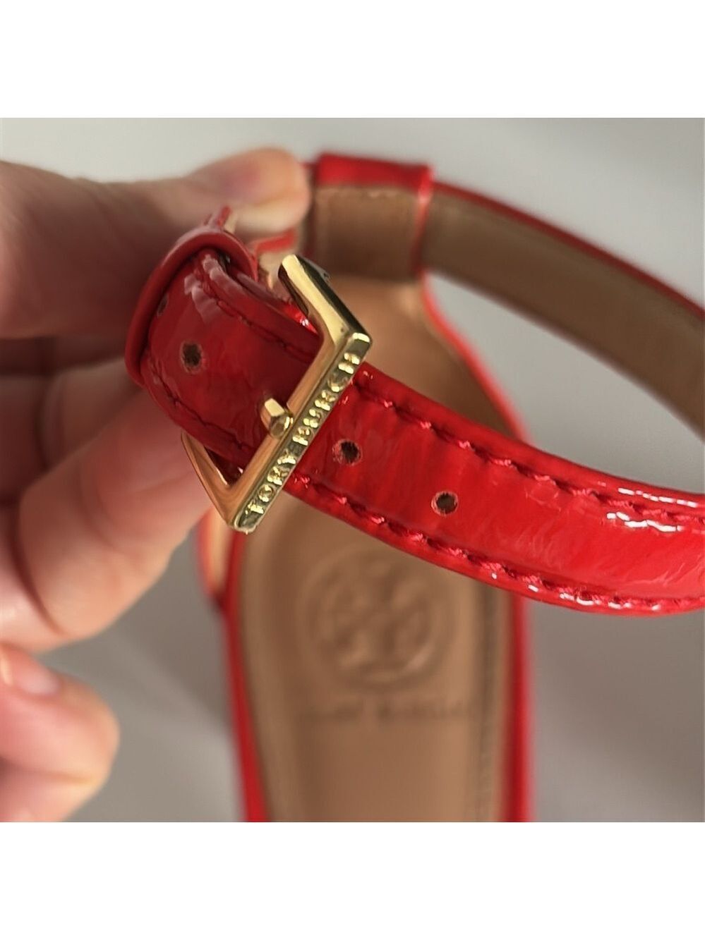 TORY BURCH CECILE sandals City Pepper Red Patent Leather block Heels size 8.5M - Picture 9 of 17